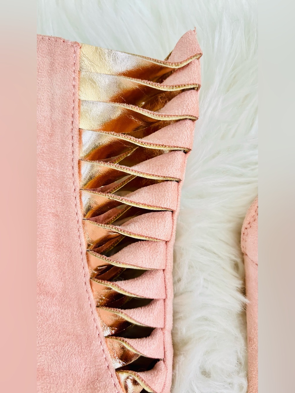 Cape Robbin Rose Gold & Pink Suede Cutout Metallic Peep-Toe Stiletto Booties NEW - Picture 13 of 16